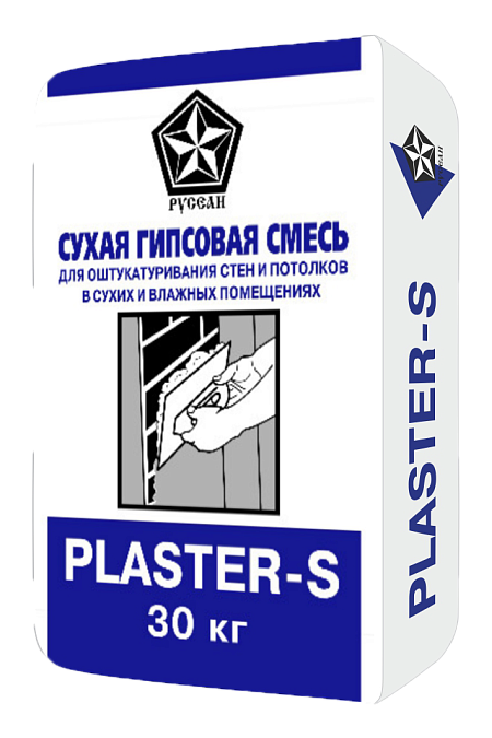 Штукатурная гипсовая смесь влагостойкая  PLASTER-S / ПЛАСТЕР С (30 кг) РУСЕАН